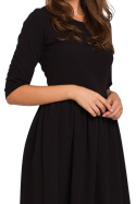 Sukienka rozkloszowana midi dopasowana góra rękaw 3/4 XL, XXL czarna K010