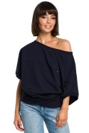 Bluza damska luźna oversize krótki kimonowy rękaw XXL/XXL granatowa B079