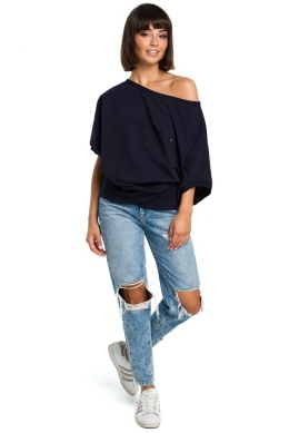 Bluza damska luźna oversize krótki kimonowy rękaw XXL/XXL granatowa B079