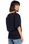 Bluza damska luźna oversize krótki kimonowy rękaw XXL/XXL granatowa B079