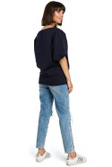 Bluza damska luźna oversize krótki kimonowy rękaw XXL/XXL granatowa B079