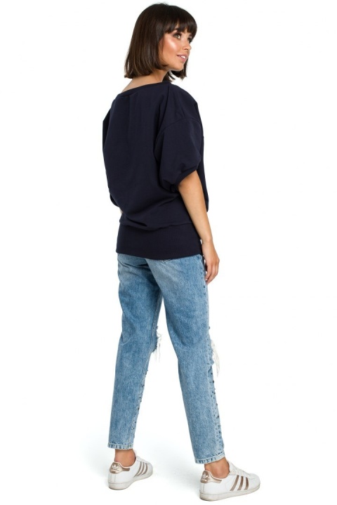 Bluza damska luźna oversize krótki kimonowy rękaw XXL/XXL granatowa B079