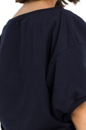 Bluza damska luźna oversize krótki kimonowy rękaw XXL/XXL granatowa B079