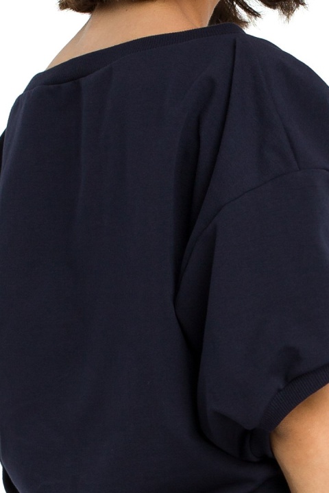 Bluza damska luźna oversize krótki kimonowy rękaw XXL/XXL granatowa B079