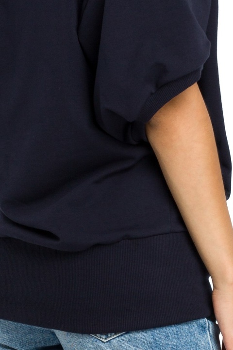 Bluza damska luźna oversize krótki kimonowy rękaw XXL/XXL granatowa B079