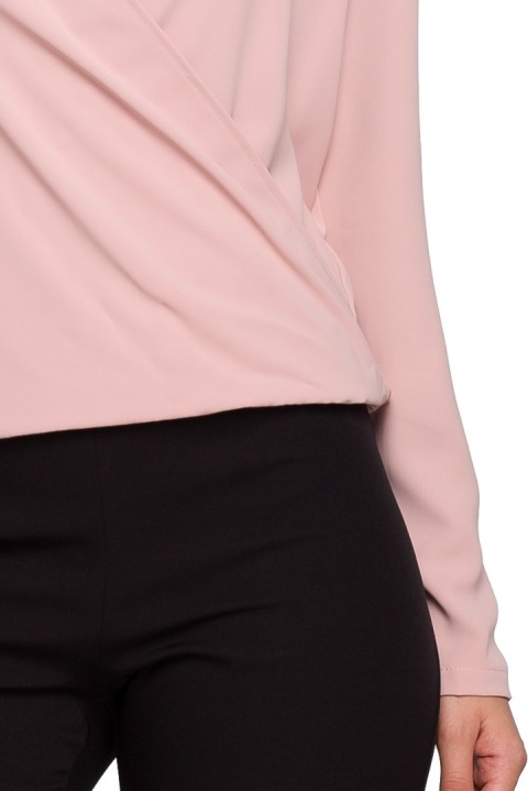 Bluzka damska kopertowa z długim rękawem dekolt V S pudrowa K037