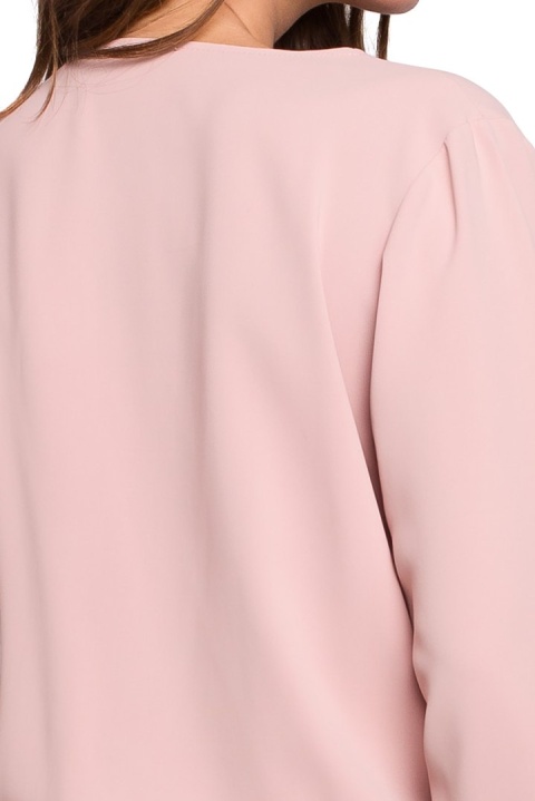 Bluzka damska kopertowa z długim rękawem dekolt V S pudrowa K037