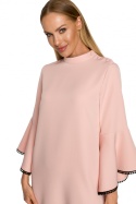 Sukienka midi trapezowa fason A szeroki rękaw 3/4 XL pudrowa me698