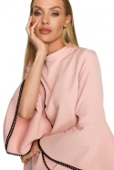 Sukienka midi trapezowa fason A szeroki rękaw 3/4 XL pudrowa me698