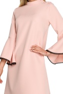 Sukienka midi trapezowa fason A szeroki rękaw 3/4 XL pudrowa me698