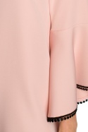 Sukienka midi trapezowa fason A szeroki rękaw 3/4 XL pudrowa me698